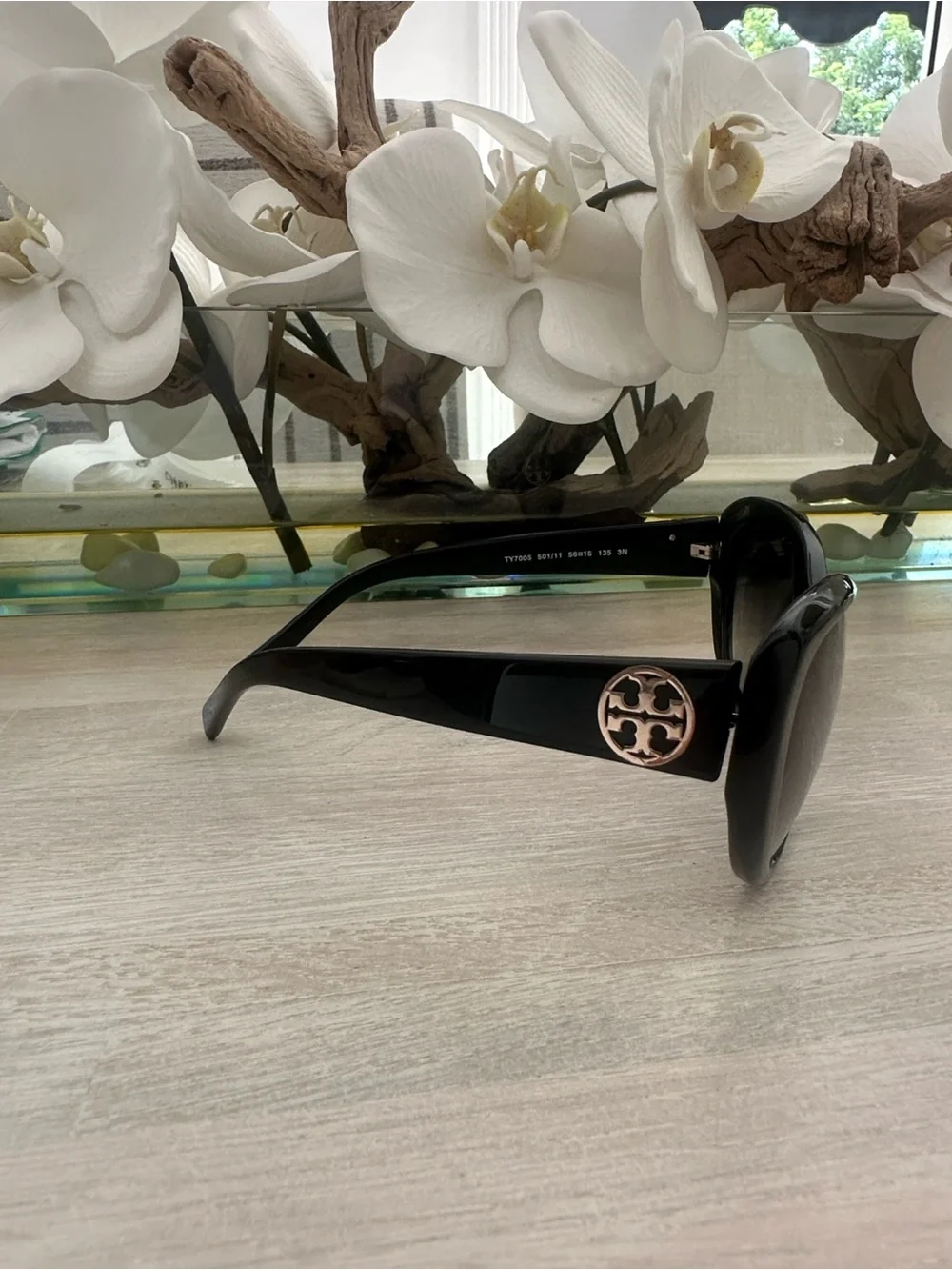 Tory Burch Black Oversized Sunglasses with Orange Case